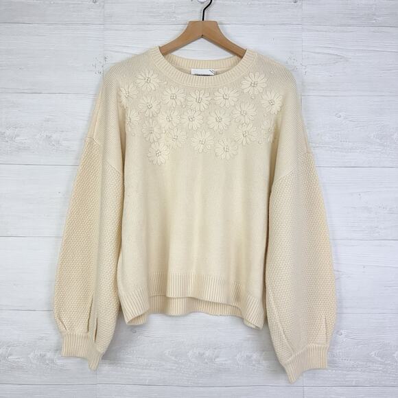 Tuckernuck Hyacinth House Francine Sweater Size XL Embroidered Flowers Cream - Picture 15 of 16